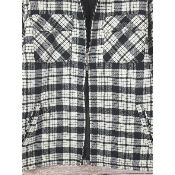 Tavik Flannel Full Zip Shacket Men's Size Large Black White Plaid Pockets - Picture 4 of 6